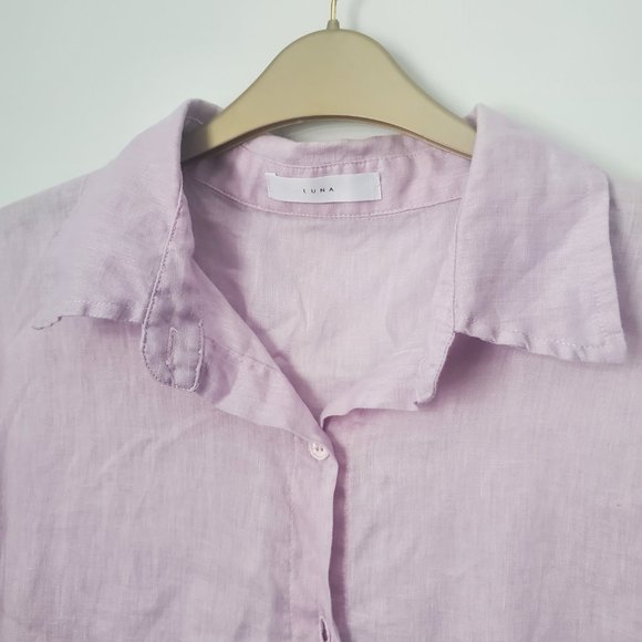 Lilac Oversized Linen Button Down Shirt Women's Size 3XL All Linen 100% Comfy - Picture 3 of 8